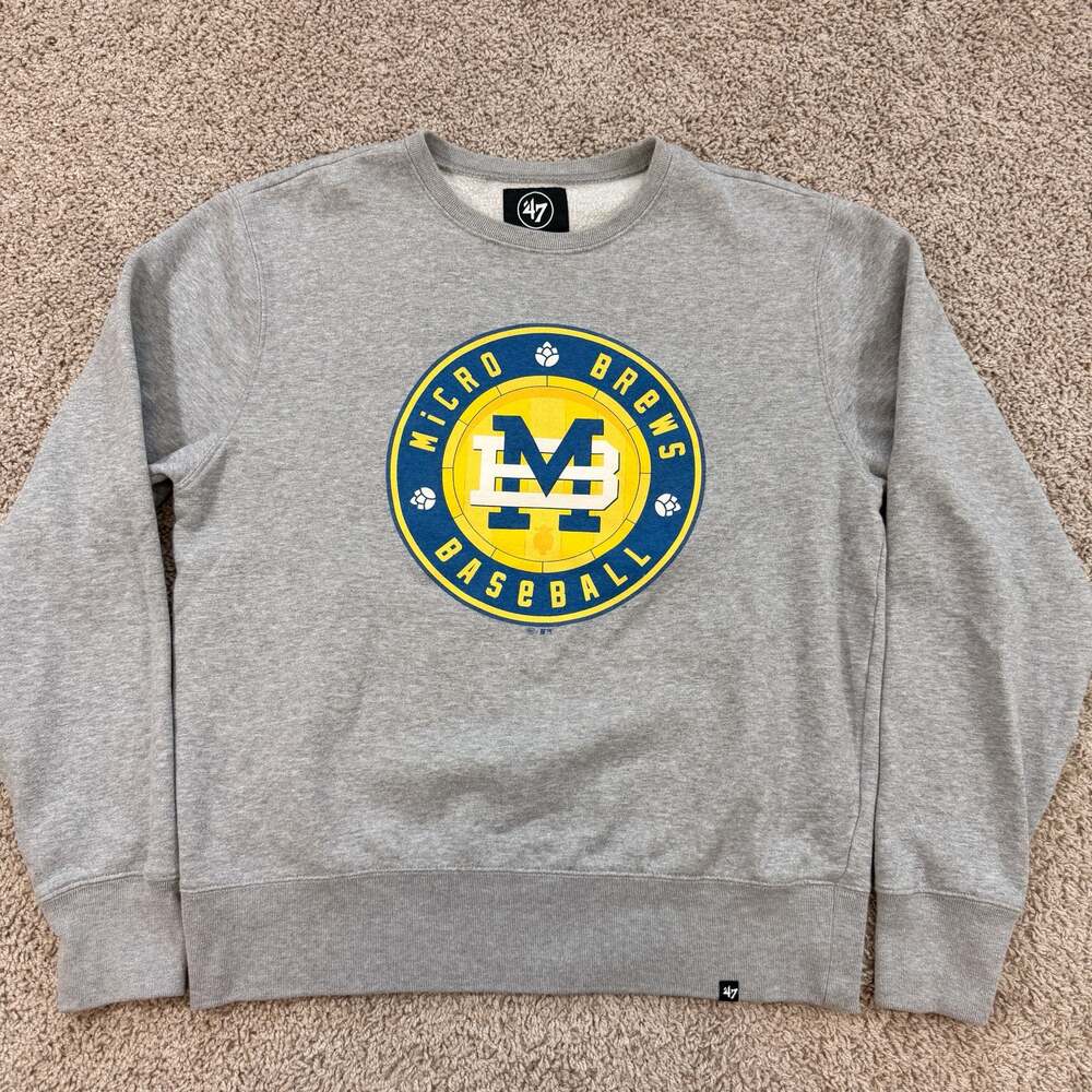 47 Brand Milwaukee Brewers Micro Brews Gray‎ Fleece Crewneck Sweatshirt L EUC